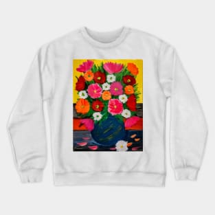 A beautiful bouquet of mixed flowers in a gold and turquoise vase Crewneck Sweatshirt